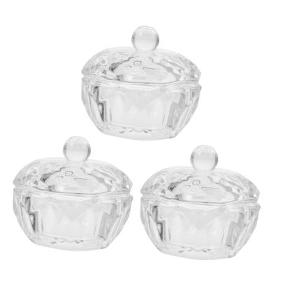 3pcs Crystal Glass Nail Art Dish Cup with Lid for Mixing
