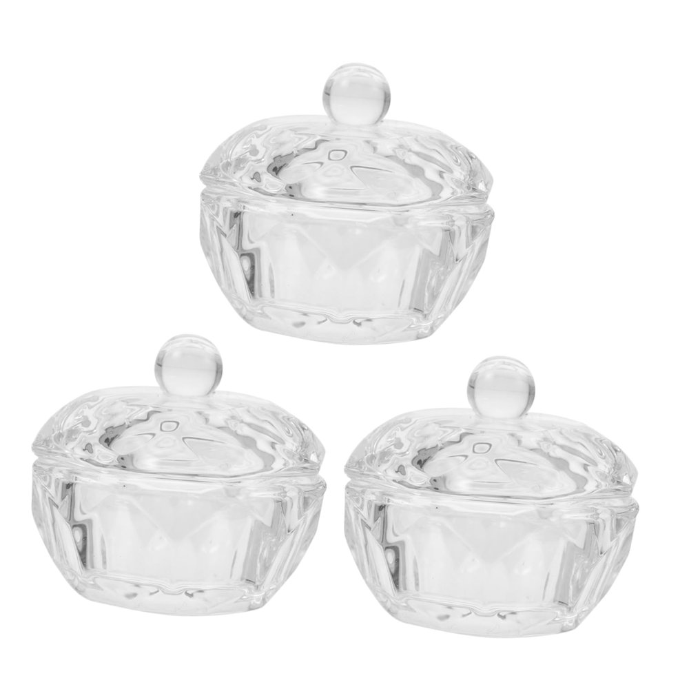 3pcs Crystal Glass Nail Art Dish Cup with Lid for Mixing