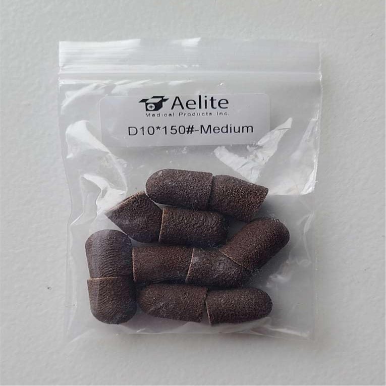A+Elite Pedicure Manicure Sanding Caps/Sleeves/Bands Small D10mm x 15mm 150# Medium Brown 10-Pack for Foot Corn Callus Removal and Nail Filing