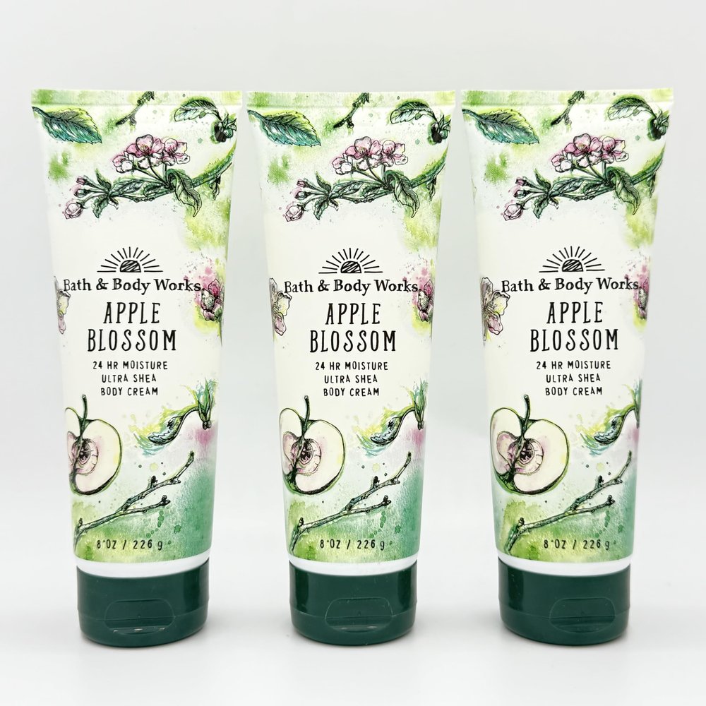 Apple Blossom 3-Piece Bath Bundle | Pack of Three Ultra Shea Body Creams, 8oz Each
