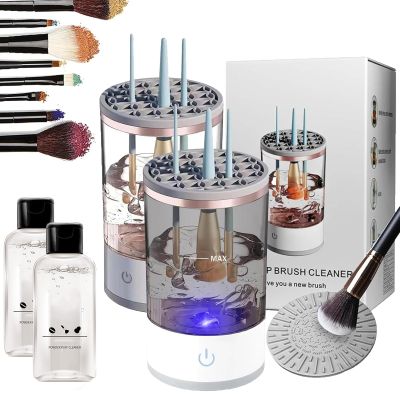 Cosmetic Brush Cleaner, The Brush Cleaner, Makeup Brush Cleaner, Automatic Spinning Cosmetic Tool for Deep Cleaning All Types of Brushes Set (White+Black, Charging)