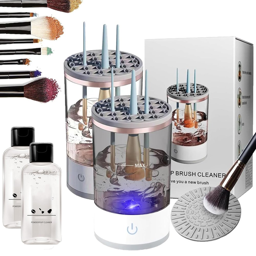 Cosmetic Brush Cleaner, The Brush Cleaner, Makeup Brush Cleaner, Automatic Spinning Cosmetic Tool for Deep Cleaning All Types of Brushes Set (White+Black, Charging)