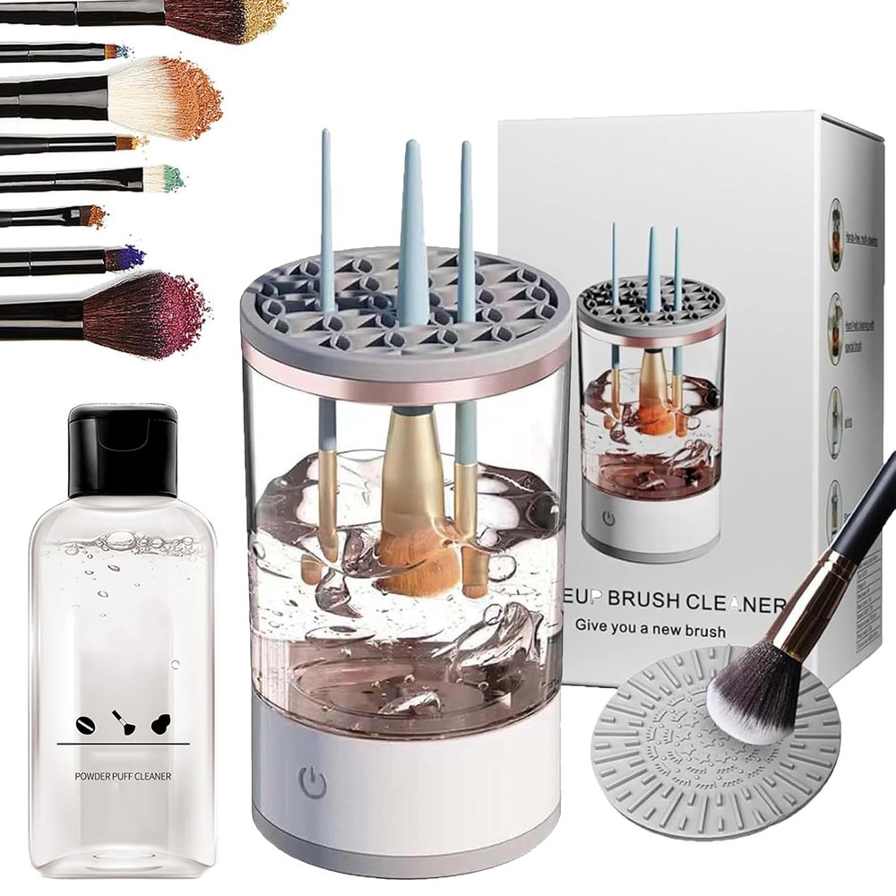 Cosmetic Brush Cleaner, The Brush Cleaner, Makeup Brush Cleaner, Automatic Spinning Cosmetic Tool for Deep Cleaning All Types of Brushes Set (White, Charging)