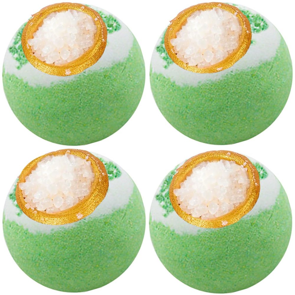 KASTU Green Tea Coarse Salt Bath Bombs Balls,4-Pack Gift Set,Moisturizing Dry Skin,Fizzy Spa,Relaxation,Self Care,Relaxing,Bubble Bath Bomb Idea for Men Women