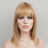 Blonde Human Hair Full Wig Cap 130 Density 12 in Medium Length Bob Cut Glueless Wig with Bang Blonde Highlights Wig for Women view 2