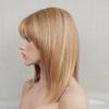 Blonde Human Hair Full Wig Cap 130 Density 12 in Medium Length Bob Cut Glueless Wig with Bang Blonde Highlights Wig for Women view 3