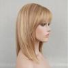 Blonde Human Hair Full Wig Cap 130 Density 12 in Medium Length Bob Cut Glueless Wig with Bang Blonde Highlights Wig for Women view 4
