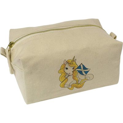 Azeeda 'Scottish Unicorn With Flag' Canvas Wash Bag/Makeup Case (CS00041499)