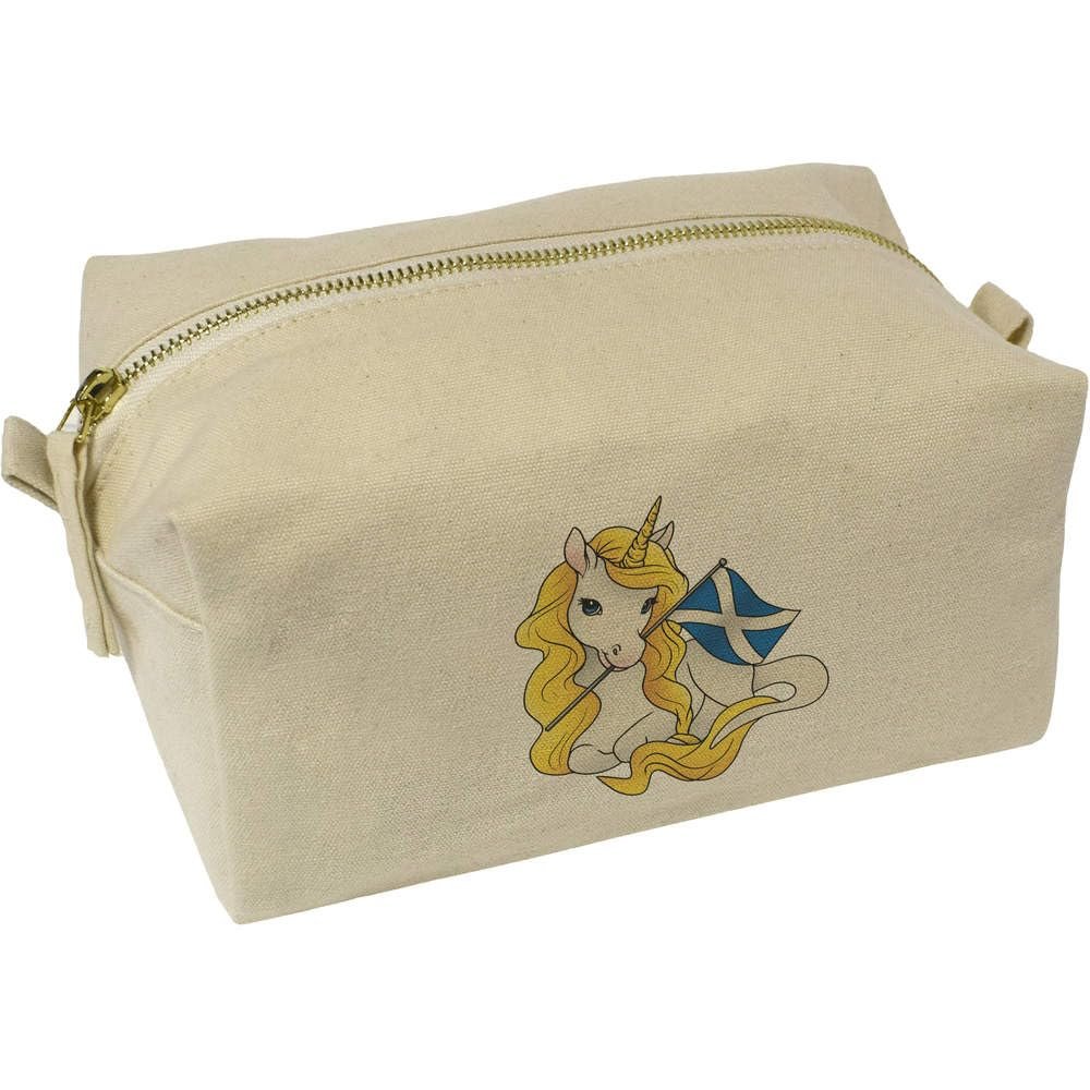 Azeeda 'Scottish Unicorn With Flag' Canvas Wash Bag/Makeup Case (CS00041499)