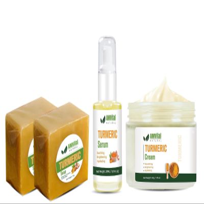 AMVital Turmeric Skincare Bundle: Soap (3-Pack), Cream, and Serum