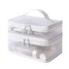 Double Layer Big Makeup Bag Travel Cosmetic Case Makeup Organizer Bag, Portable Double Zipper Mesh Makeup Bag, White view 1