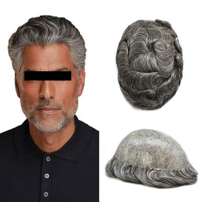 LOVIN HAIR Toupee For Men Human Hair Piece Replacement Systems Full Injected Pu Mens Toupee Durable Thin Skin Pu Hair System for men 6x9" #1B70 Off Black+70% Gray-120% Medium Light to Medium Density