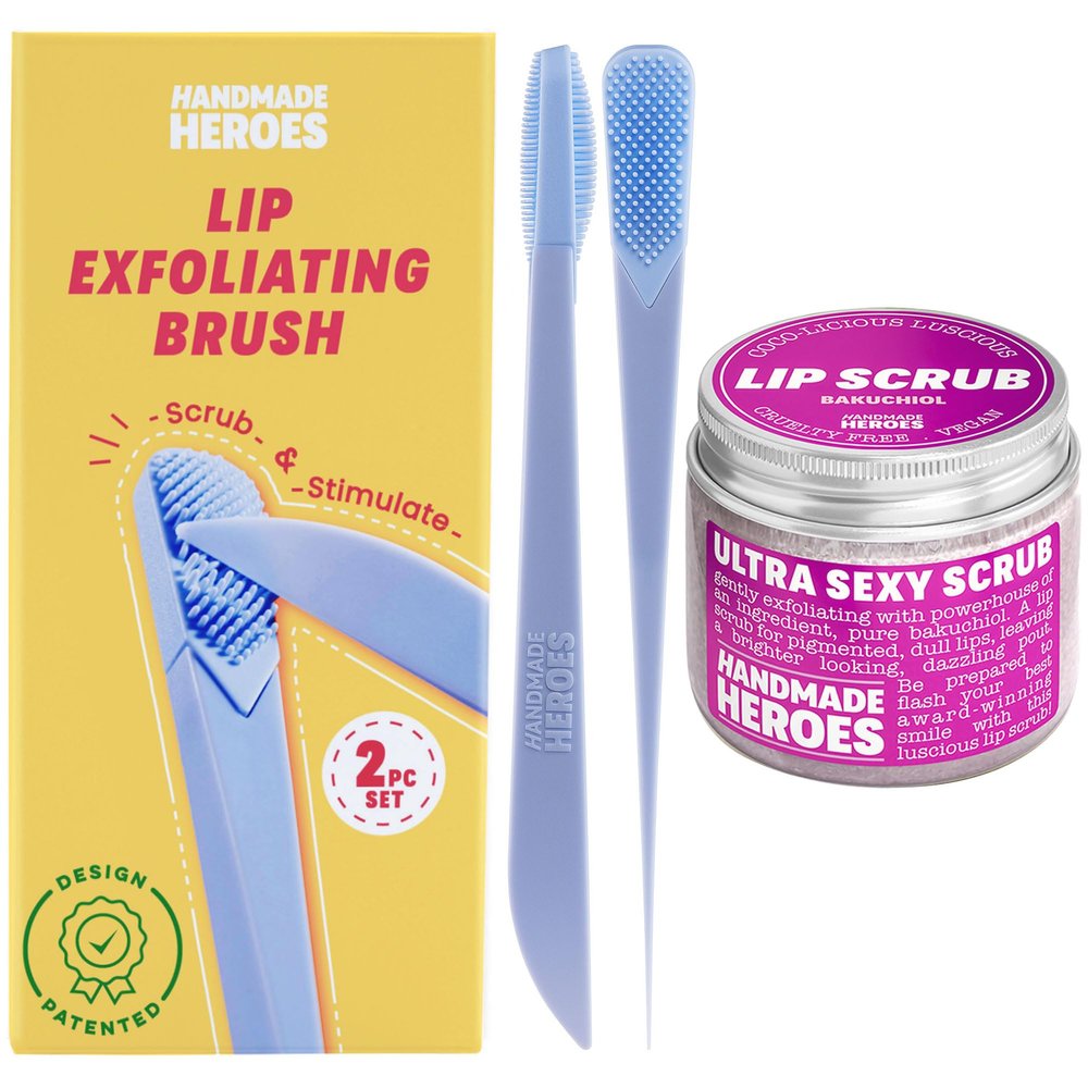 Handmade Heroes Lip Exfoliating Brush & Bakuchiol Scrub Bundle - Clean Beauty Sustainable Skincare