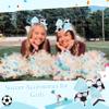 12PCS Soccer Bows 8" Soccer Cheer Bow Large Girls Hair Bows Cheerleading Bows Bulk Elastic Band Ponytail Holder for Teen College Football Competition-White Blue view 2