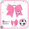 12PCS Soccer Bows 8" Soccer Cheer Bow Large Girls Hair Bows Cheerleading Bows Bulk Elastic Band Ponytail Holder for Teen College Football Competition-Pink view 3