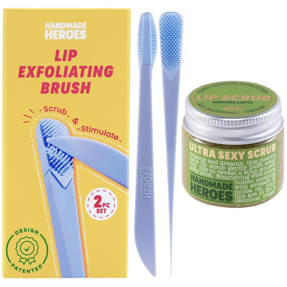 Handmade Heroes Lip Exfoliating Brush & Matcha Lip Scrub Bundle - Clean Beauty Sustainable Skincare