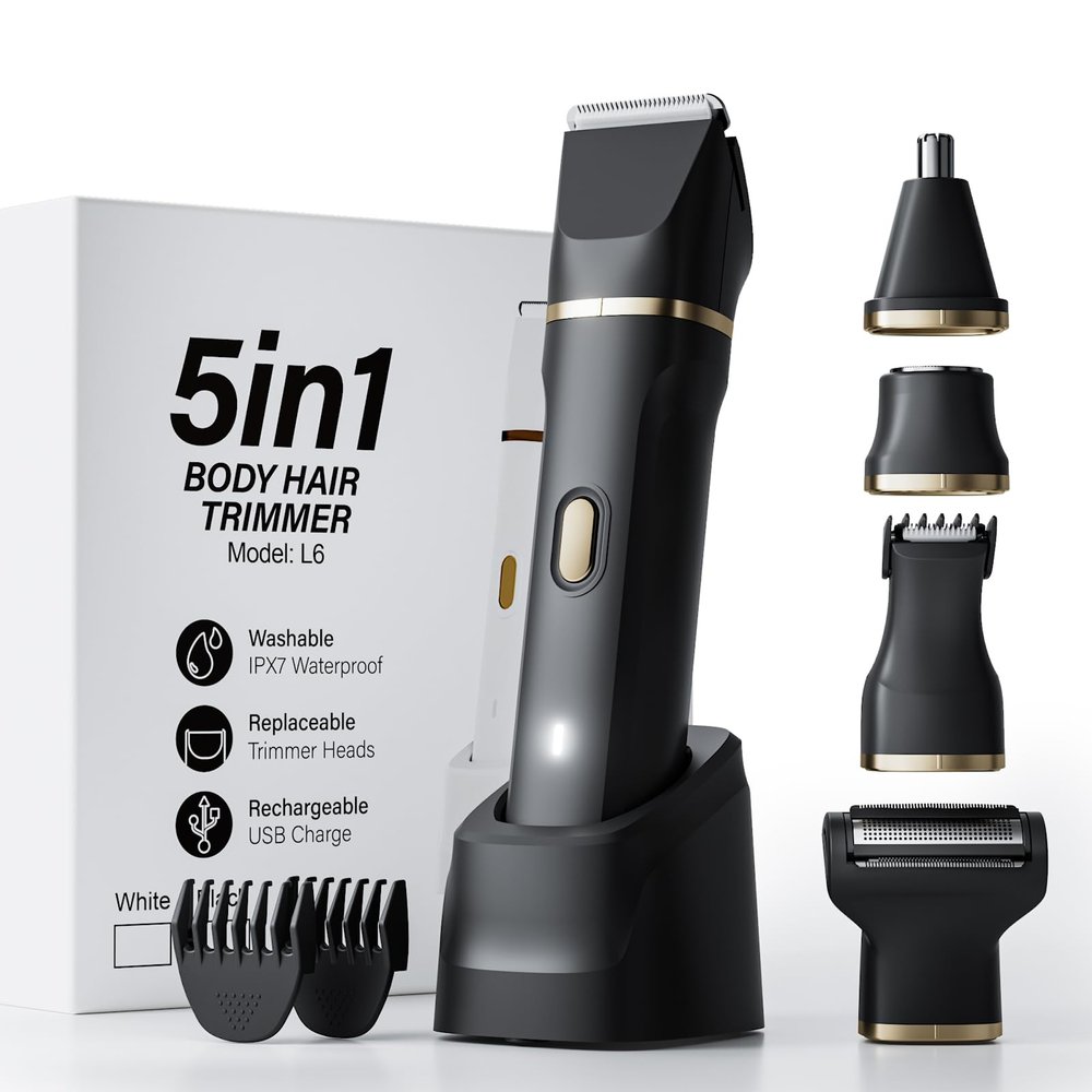 Electric Razors for Women, Valentines Day Gifts 5-in-1 Wet/Dry Bikini Trimmer with USB Charge Dock, Deluxe Facial Hair Removal, Wet/Dry Body Shaver for Nose Eyebrows Beard Underarm Leg Arm (Black)