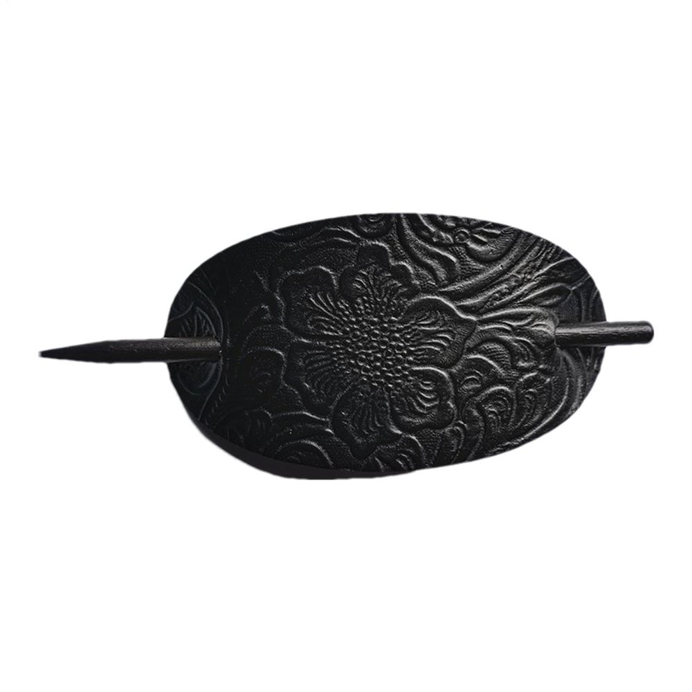 Leather Hair Barrette - Hair Clip with Stick, Hair Barrette, Oval Shape Faux Leather Hair Barrette | Leather and Stick Hair Slide Hair Pins Ponytail Holders Hair Accessories for Women Girls