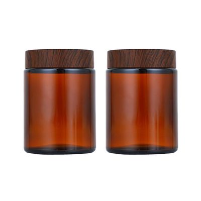 2 Packs 150ml /5 Oz Empty Amber Glass Jars Cosmetic Jar with Black Grain Lid and Inner Liner Refillable Cosmetic Makeup Face Mask Facial Cream Balm Lotion Storage Container Craft Candle Making