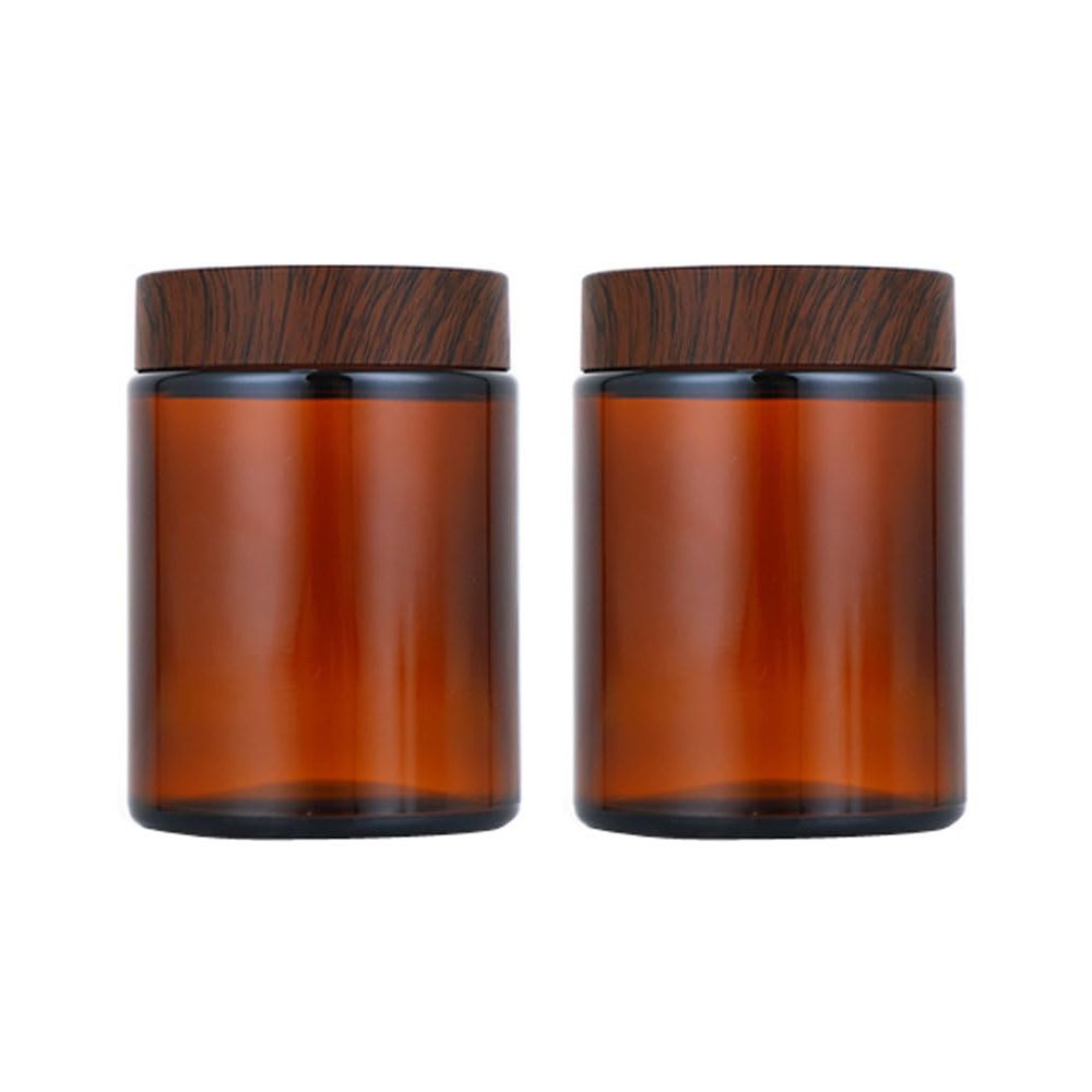 2 Packs 150ml /5 Oz Empty Amber Glass Jars Cosmetic Jar with Black Grain Lid and Inner Liner Refillable Cosmetic Makeup Face Mask Facial Cream Balm Lotion Storage Container Craft Candle Making