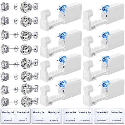 24 Pcs Ear Piercing Kit Disposable Ear Piercing Gun Kit with 8 Pcs Self Piercing Gun and 8 Pcs Earrings Stud 8 Pcs Cleaning Pads, 4mm