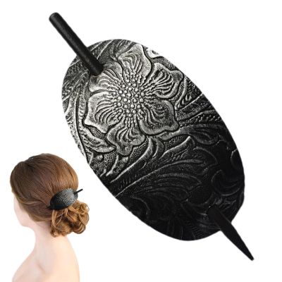 Leather Hair Barrette with Stick - Hair Styling Clip, Hair Clip with Stick | Hair Barrettes Stick Hair Clip Hair Stick Ponytail Hair Pin, Faux Leather Hair Barrette Hair Tie for Women Long Hair
