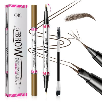 2 Pack Microblading Eyebrow Pencils for Women,2-in-1 Dual-Ended Eye Brow Pen with 2-Fork-Tip and Precise Brush-Tip, Waterproof Long Lasting Eyebrow Pen for Natural Hair-Like Brows(Dark Brown*2)