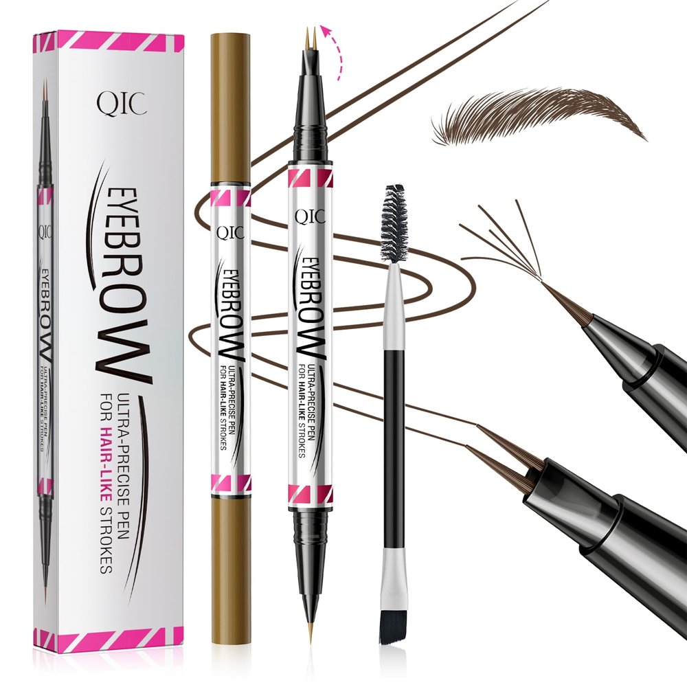 2 Pack Microblading Eyebrow Pencils for Women,2-in-1 Dual-Ended Eye Brow Pen with 2-Fork-Tip and Precise Brush-Tip, Waterproof Long Lasting Eyebrow Pen for Natural Hair-Like Brows(Dark Brown*2)