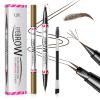 2 Pack Microblading Eyebrow Pencils for Women,2-in-1 Dual-Ended Eye Brow Pen with 2-Fork-Tip and Precise Brush-Tip, Waterproof Long Lasting Eyebrow Pen for Natural Hair-Like Brows(Dark Brown*2) view 1