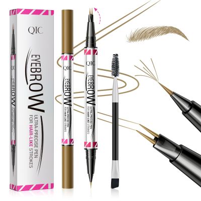 2 Pack Eyebrow Pen, Brow Pencil 2-in-1 Dual-Ended Microblading Eyebrow Pencil with 2-Fork-Tip and Precise Brush-Tip, Waterproof Long Lasting Eyebrow Pen for Natural Hair-Like Brows(Light Brown*2)