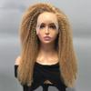 oulaer 180% Density Afro Kinky Curly Human Hair Lace Frontal Wig #27 Color Honey Blonde Kinky Curly Human Hair Wig 13x4 HD Tramsparent Lace Front Wig Brazilian Remy Hair Glueless Wigs 20inch view 1