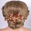 Rumtock Red Rhinestones Beads Gold Flower Hair Piece Comb for Wedding Brides Women Special Occasion Hair Accessories (Red) view 1