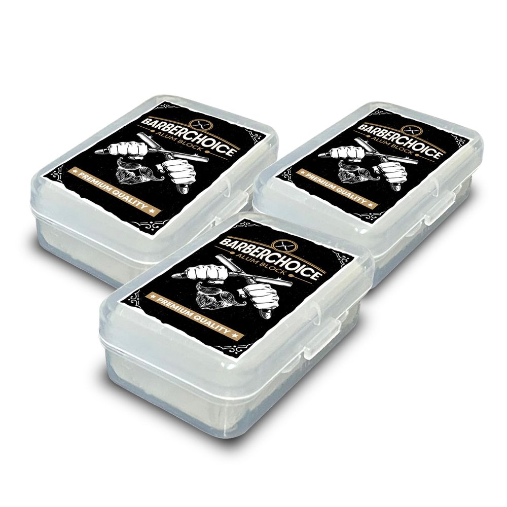 Pacific Pelican Alum Block for Shaving - Premium Quality | Razor Burn Relief & Skin Soothing Aftershave in Durable Plastic Case | Pack of 3