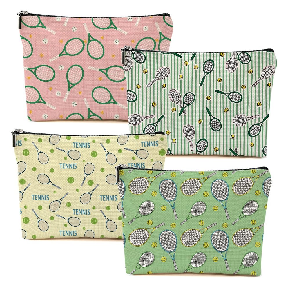 4 PCs Inspiring Tennis Makeup Bag, Accessories Gift Cosmetic Toiletry Bag - Graduation Birthday Gifts for Tennis Lovers