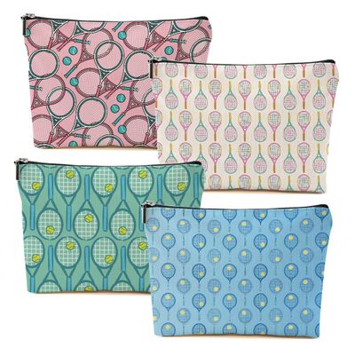 4 PCs Inspirational Tennis Makeup Bag: Accessory Gift Cosmetic Toiletry Bag - Player Graduation Birthday Gifts for Women Girls Tennis Lovers