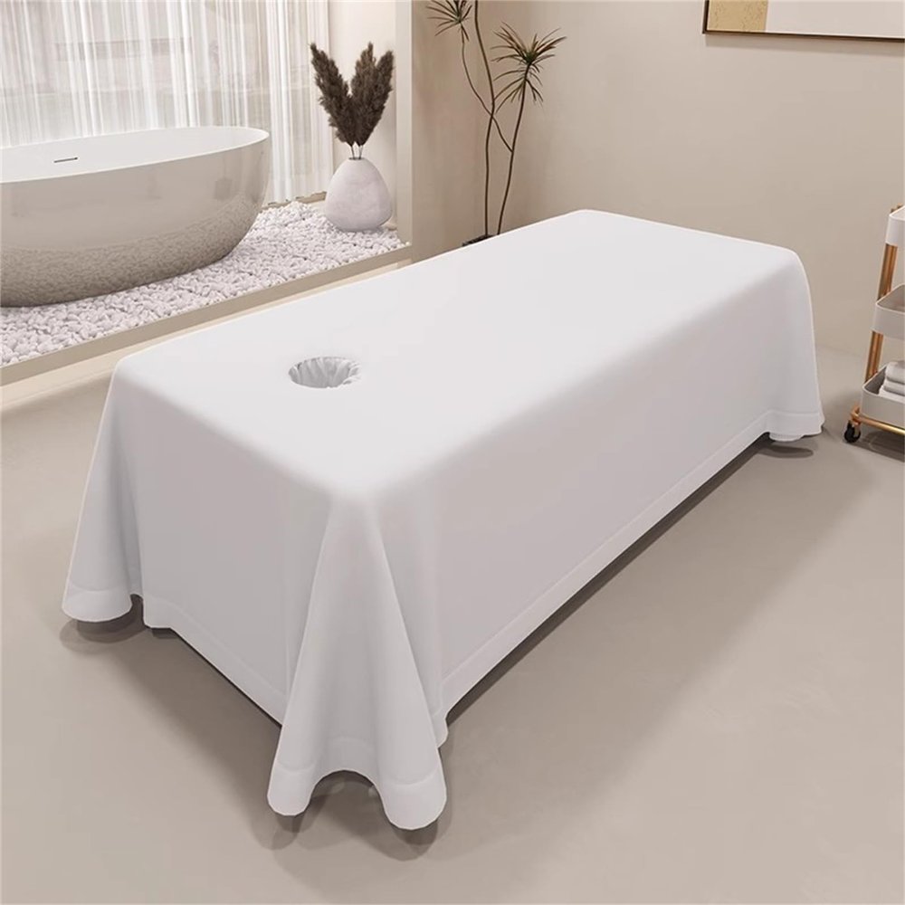 Massage Table Sheets,Massage Table Cover,Massage Linens, Massage Fitted Sheet, Massage Face Rest Cover with Hole, Sutiable for Beauty,Spa 75 * 118 in (White (75 * 118in))
