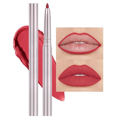 evpct Silky Lip Liner Pencil Retractable, Bean Red Smooth Lip Liner Creamy Velvet Lipliner Long-Lasting for Korean Makeup Contouring Matte Lip High Pigmented Rich Colors Crayon Lipstick Pen 08