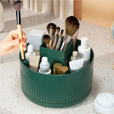 360 Rotating Makeup Storage Box Desktop Makeup Organizer Cosmetic Brush Holder Lipstick Eyebrow Pencil Holder Jewelry Container(WHITE)