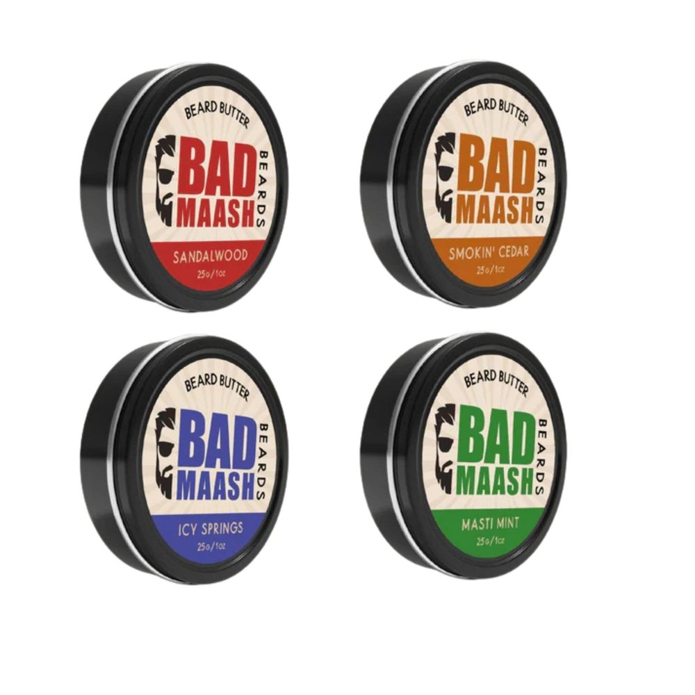 Badmaash Beards Beard Butter 4-Pack Sampler  Premium Grooming Kit for Beard Care & Style | Infused with All-Natural Shea Butter | Made in North America | 4 x 1oz Tins