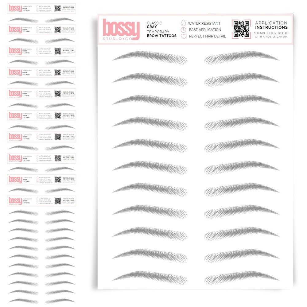 10 Pack Temporary Eyebrow Tattoos Waterproof Eyebrow Stickers, False Tattoos Hair Like Peel Off Instant Transfer Brows For Women And Men | Natural Strokes, Shaping (classic, gray)