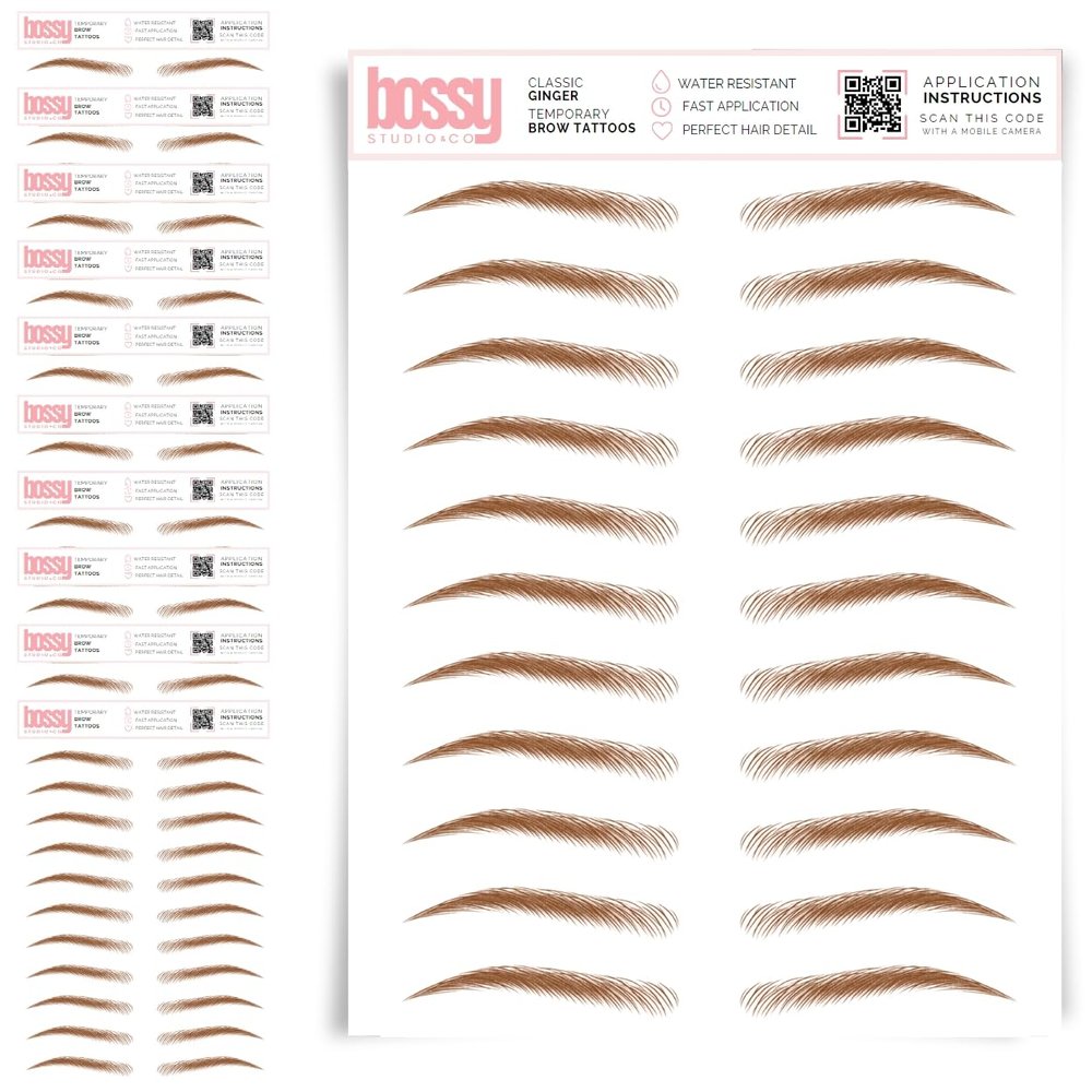 10 Pack Temporary Eyebrow Tattoos Waterproof Eyebrow Stickers, False Tattoos Hair Like Peel Off Instant Transfer Brows For Women And Men | Natural Strokes, Shaping (classic, ginger)
