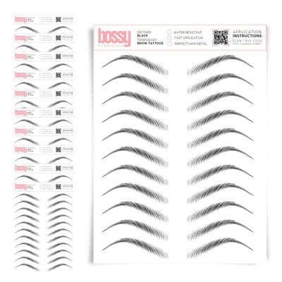 10 Pack Temporary Eyebrow Tattoos Waterproof Eyebrow Stickers, False Tattoos Hair Like Peel Off Instant Transfer Brows For Women And Men | Natural Strokes, Shaping (defined, black)