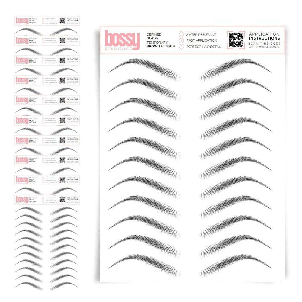 10 Pack Temporary Eyebrow Tattoos Waterproof Eyebrow Stickers, False Tattoos Hair Like Peel Off Instant Transfer Brows For Women And Men | Natural Strokes, Shaping (defined, black)