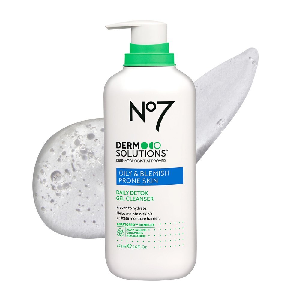 No7 Derm Solutions Daily Detox Foaming Face Wash - Gel Facial Cleanser Formulated with Ceramides, Niacinamide & Adaptogens To Help Maintain Moisture Barrier - For Oily & Blemish-Prone Skin (16 Fl Oz)