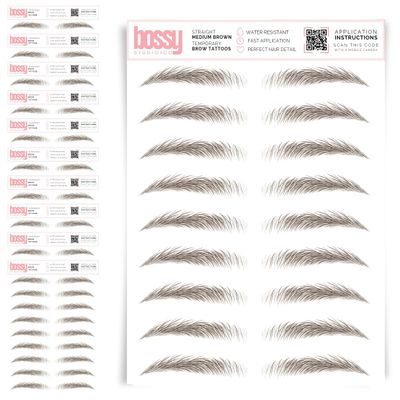 10 Pack Temporary Eyebrow Tattoos Waterproof Eyebrow Stickers, False Tattoos Hair Like Peel Off Instant Transfer Brows For Women And Men | Natural Strokes, Shaping (straight, medium brown)