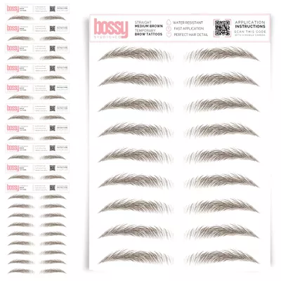 10 Pack Temporary Eyebrow Tattoos Waterproof Eyebrow Stickers, False Tattoos Hair Like Peel Off Instant Transfer Brows For Women And Men | Natural Strokes, Shaping (straight, medium brown)