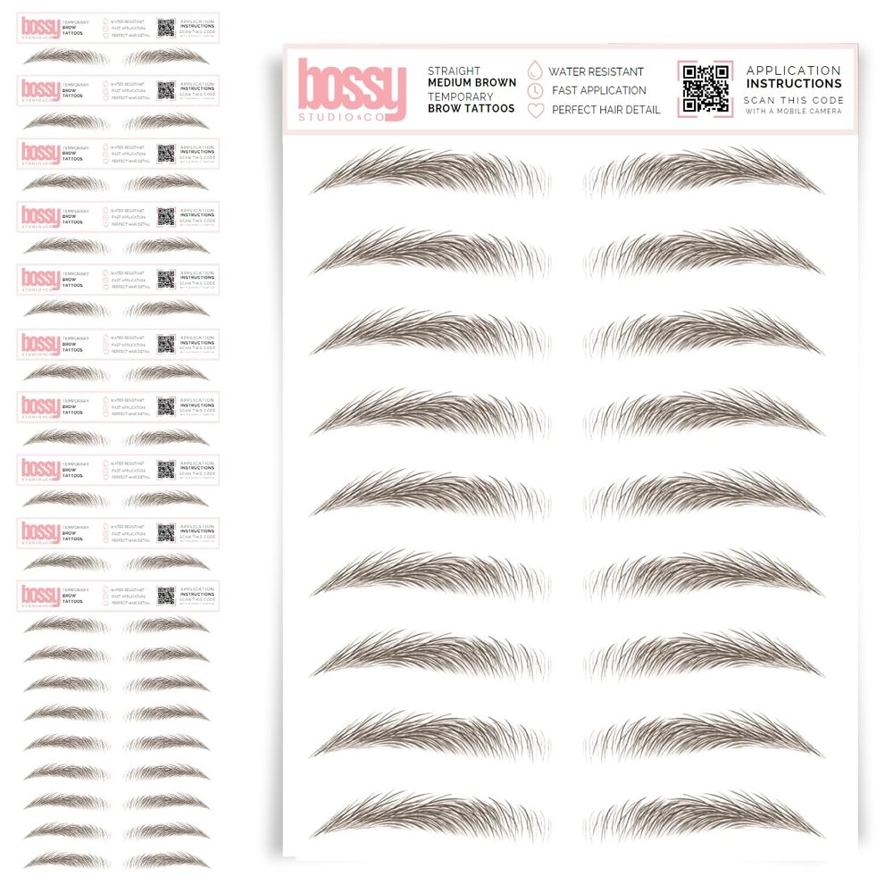 10 Pack Temporary Eyebrow Tattoos Waterproof Eyebrow Stickers, False Tattoos Hair Like Peel Off Instant Transfer Brows For Women And Men | Natural Strokes, Shaping (straight, medium brown)