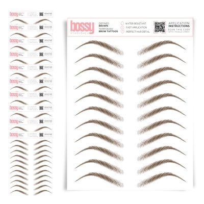10 Pack Temporary Eyebrow Tattoos Waterproof Eyebrow Stickers, False Tattoos Hair Like Peel Off Instant Transfer Brows For Women And Men | Natural Strokes, Shaping (defined, brown)