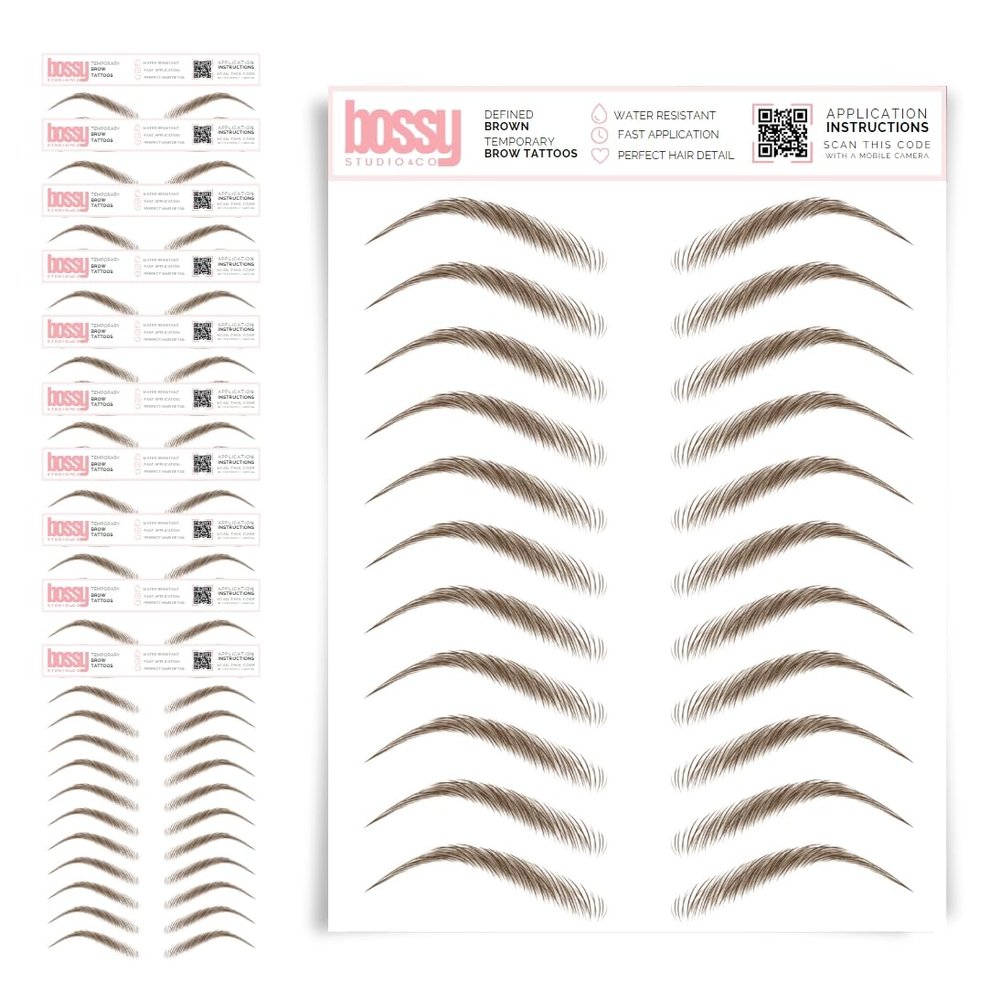 10 Pack Temporary Eyebrow Tattoos Waterproof Eyebrow Stickers, False Tattoos Hair Like Peel Off Instant Transfer Brows For Women And Men | Natural Strokes, Shaping (defined, brown)