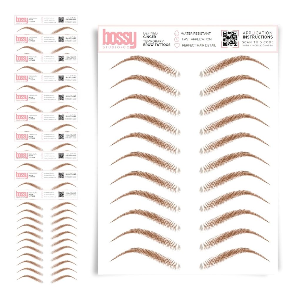 10 Pack Temporary Eyebrow Tattoos Waterproof Eyebrow Stickers, False Tattoos Hair Like Peel Off Instant Transfer Brows For Women And Men | Natural Strokes, Shaping (defined, ginger)